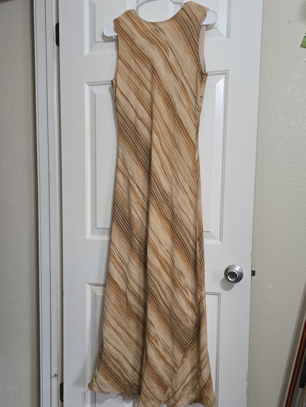 Vintage Sleeveless Maxi Dress in Tan & Cream Stripes